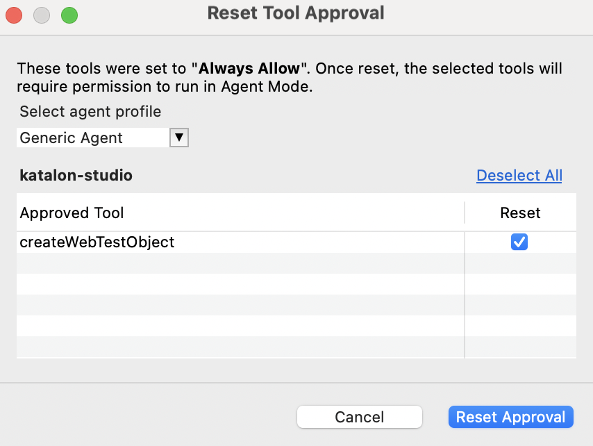 Reset Tool Approval dialog
