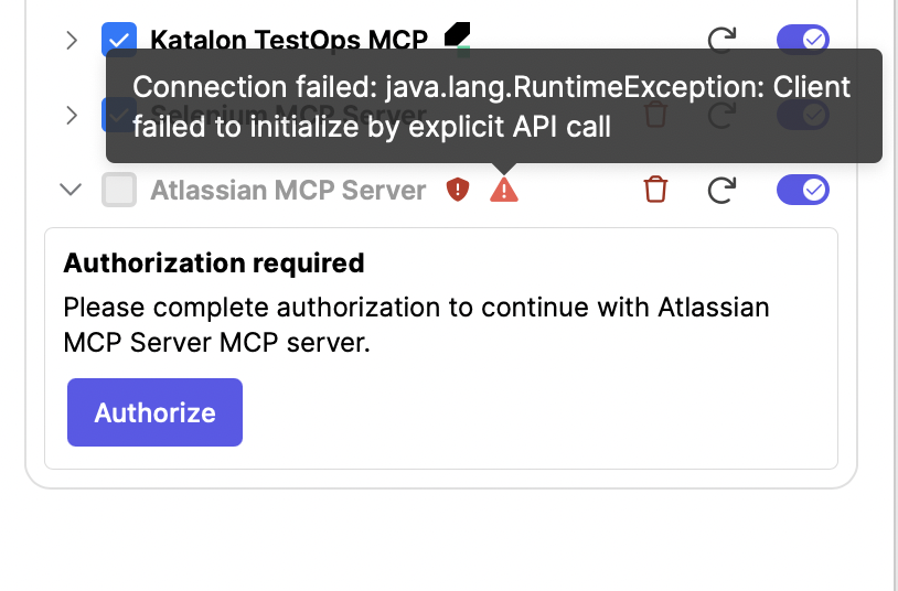 studioassist MCP server authentication failed due to connection
