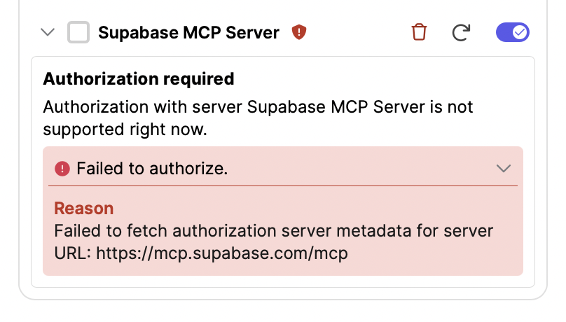 studioassist not supported oauth mcp server failed notification