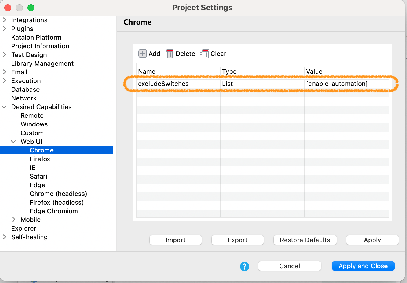Exclude enable-automation switch in Chrome desired capabilities