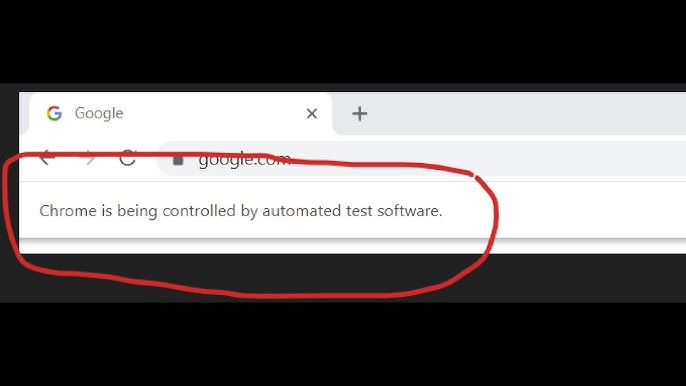 Chrome is being controlled by automated test software info bar