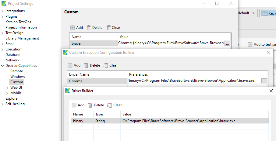 Configure Brave browser binary path on Windows