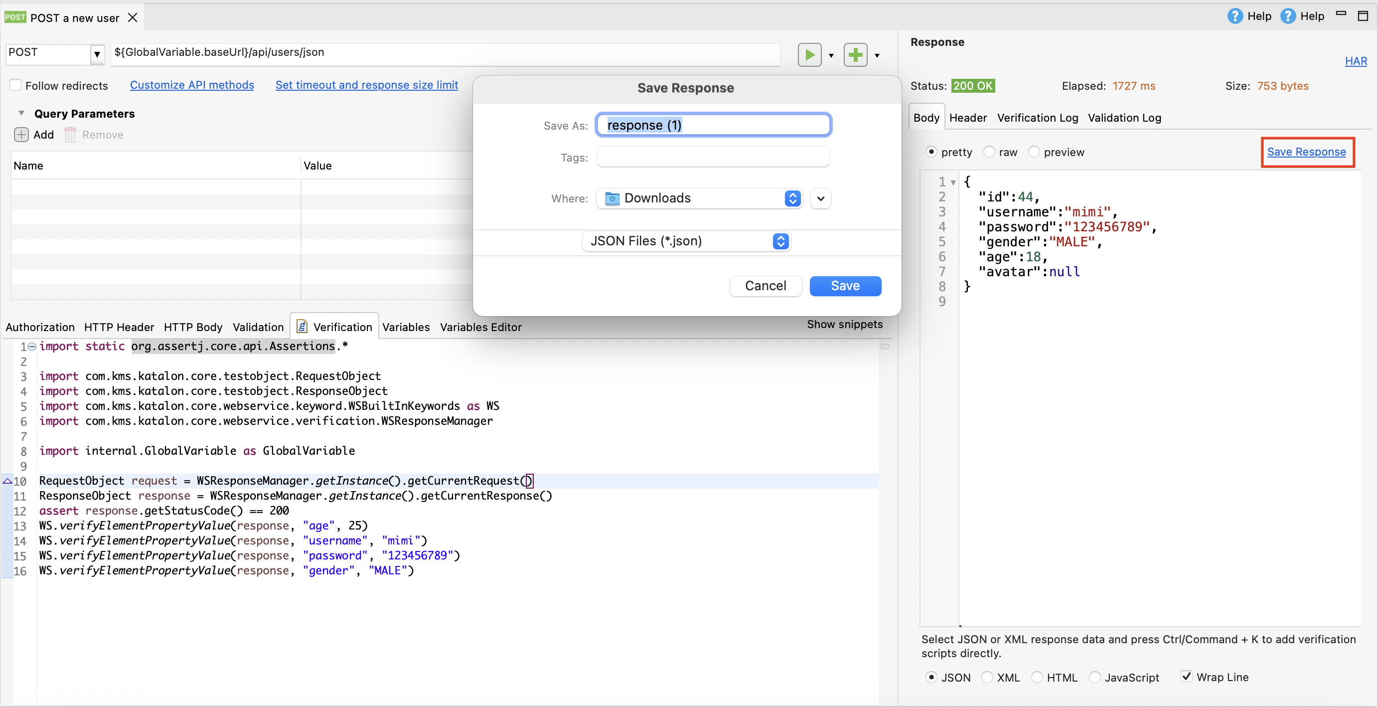 save JSON response body as file