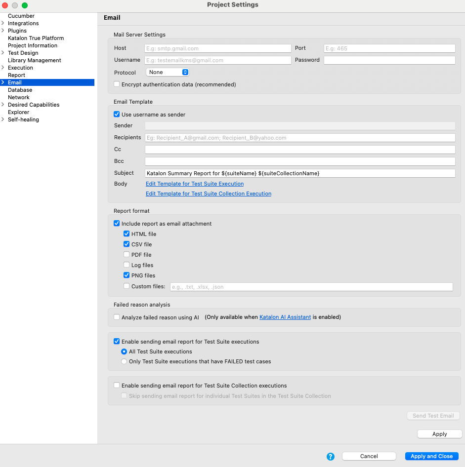 Email settings