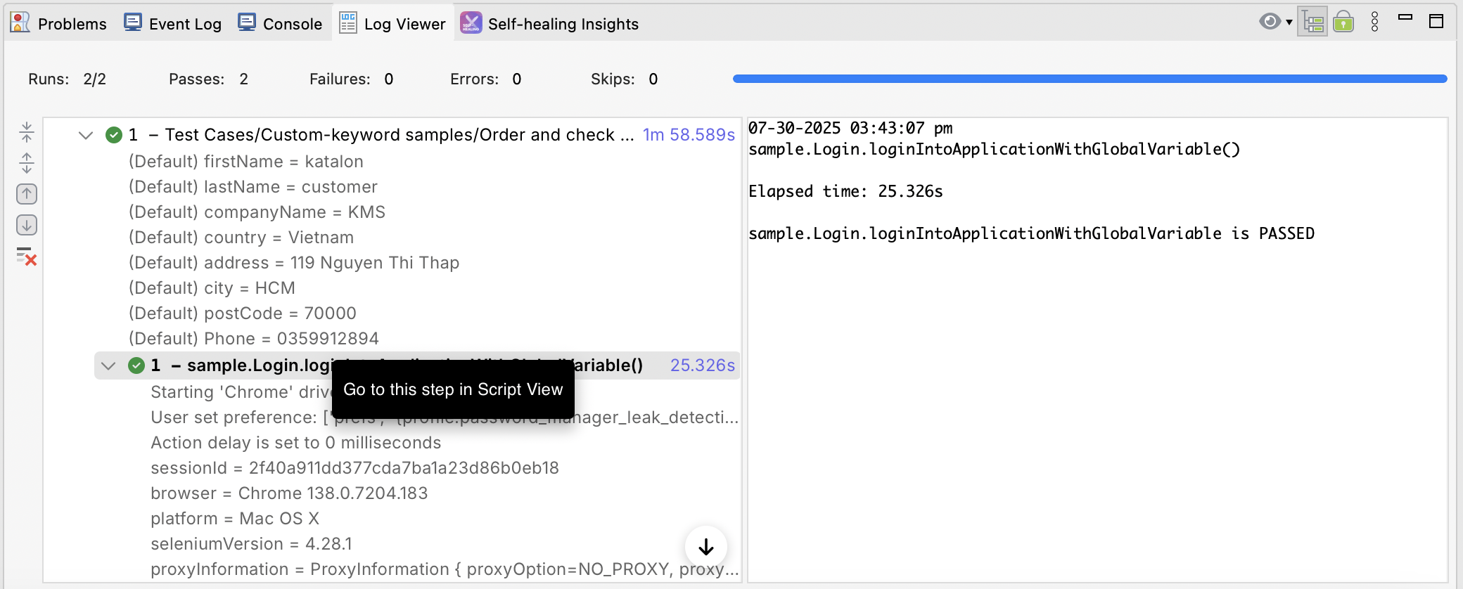View Log Viewer in Tree view