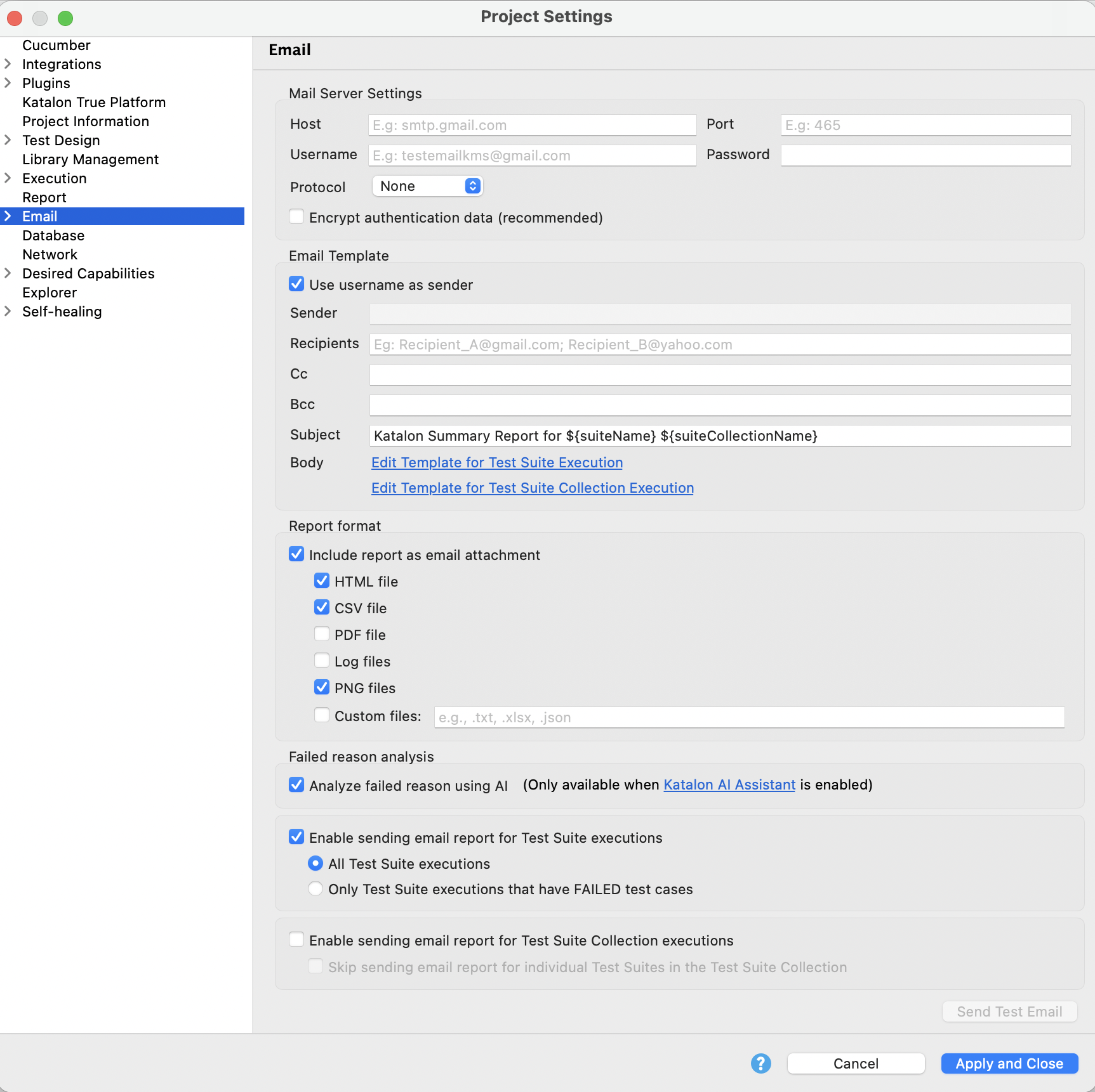 Email settings