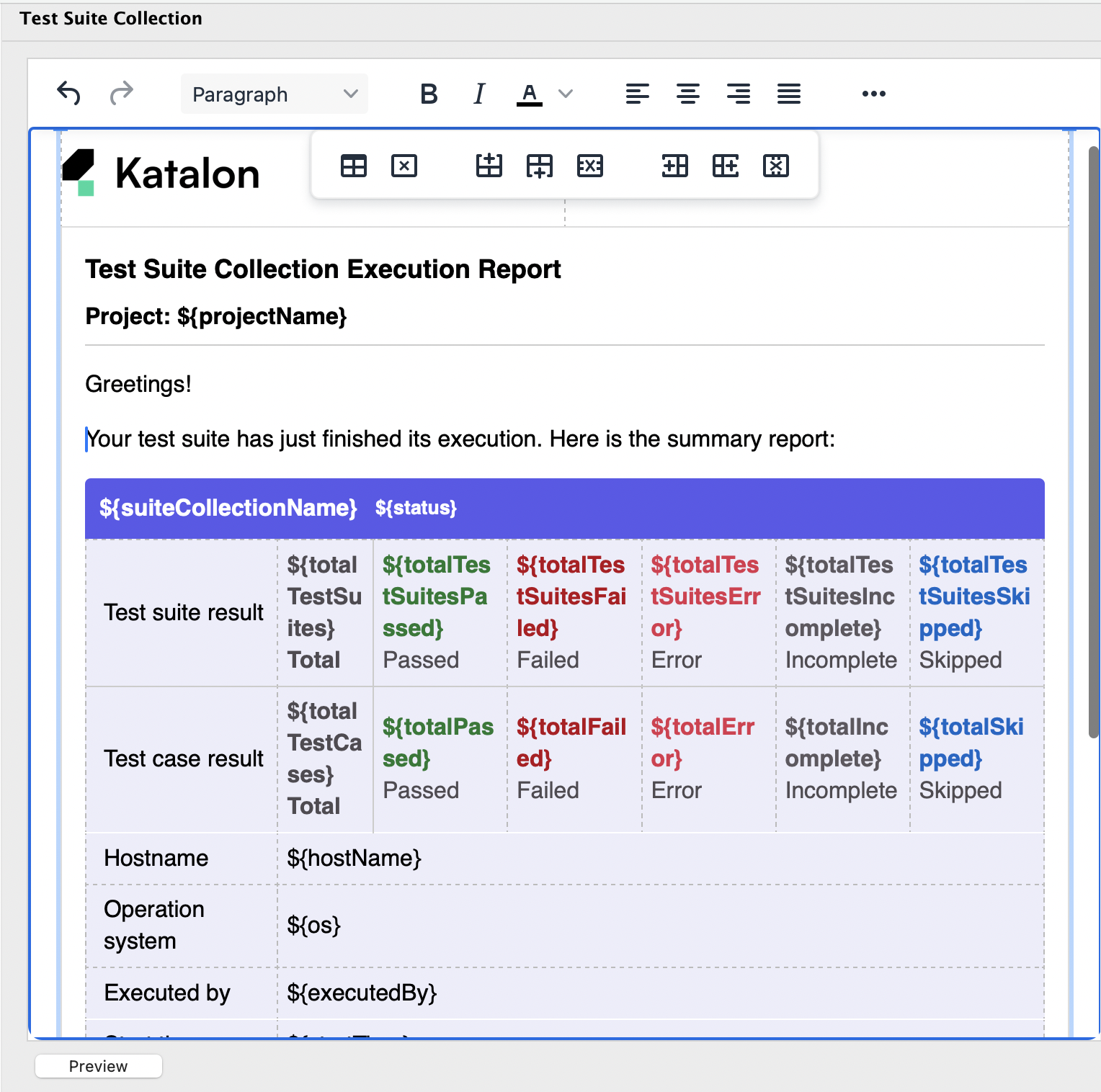 Customize Test Suite Collection email report from settings