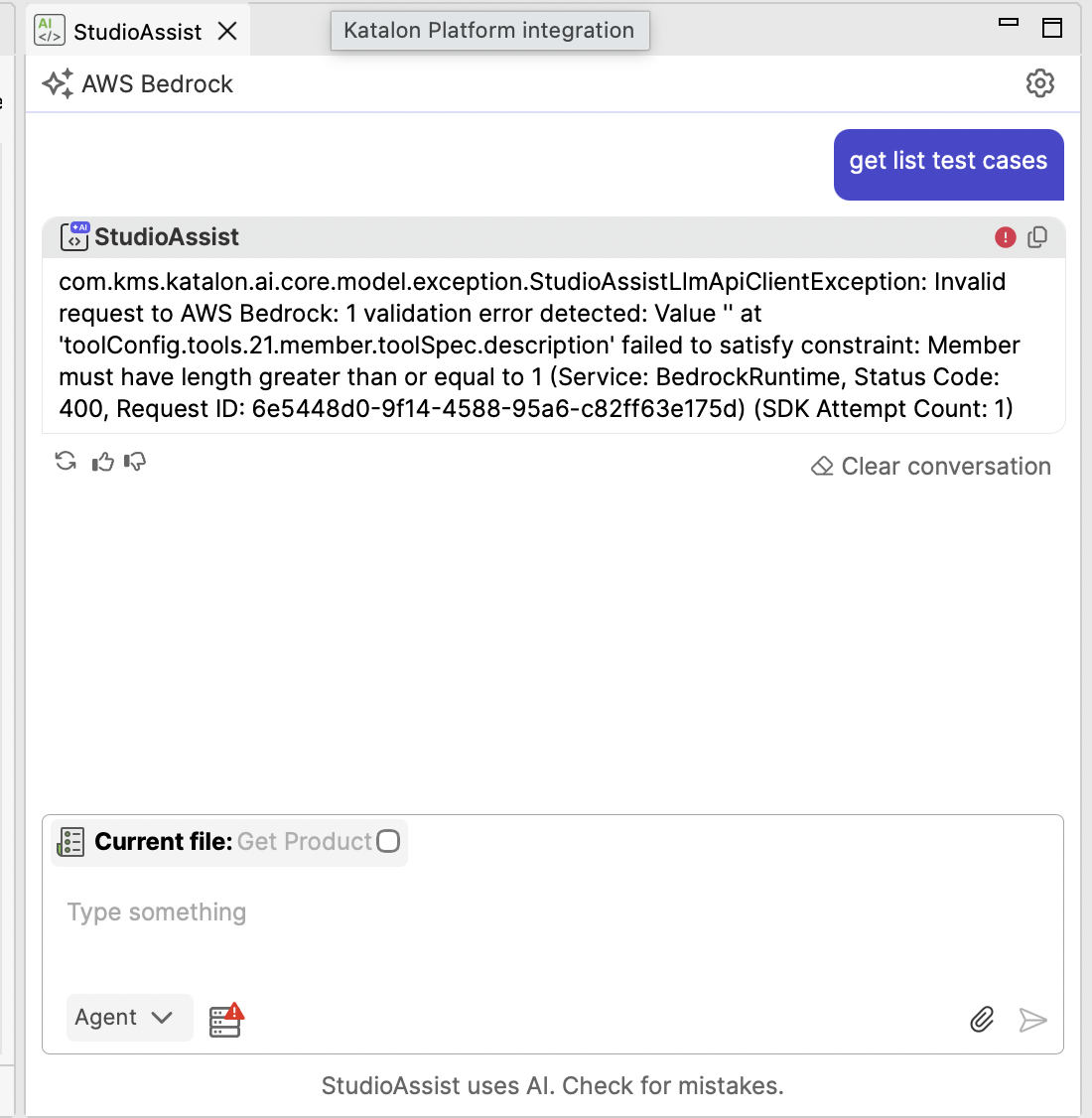 Error when run MCP server tool with AWS Bedrock