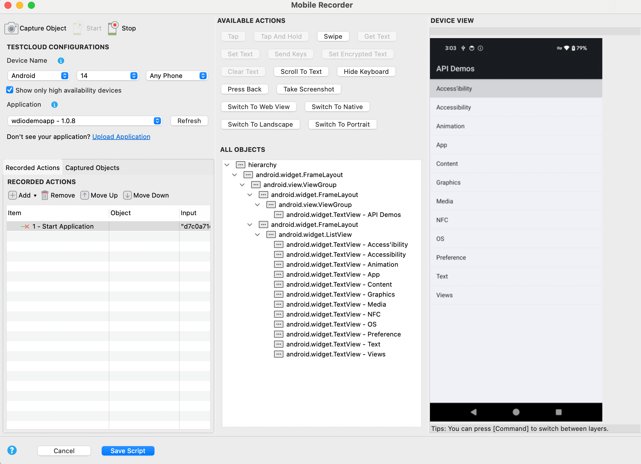 Use Mobile Recorder with TestCloud mobile device