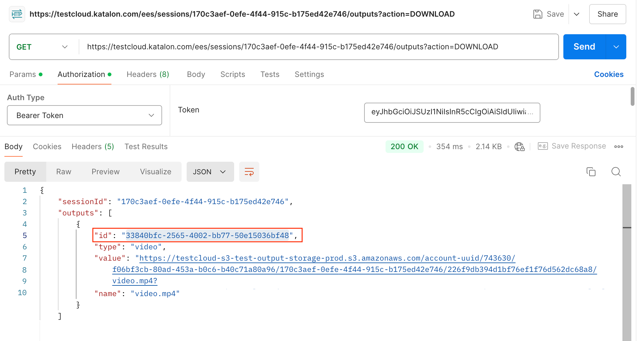 Get output ID example