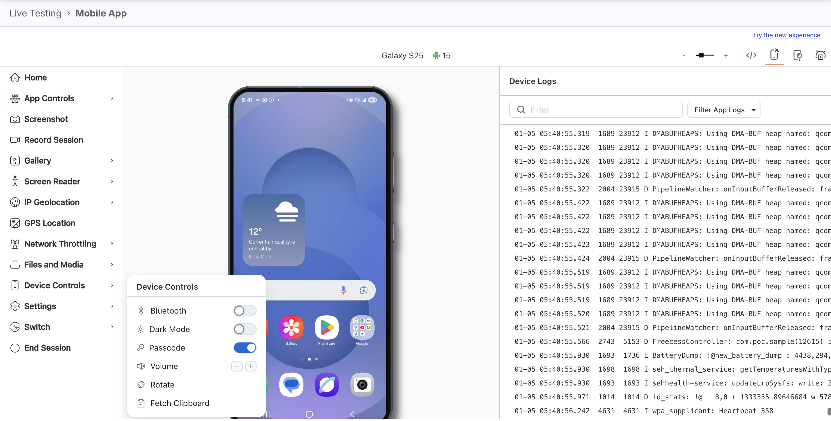 Enable Android Passcode toggle