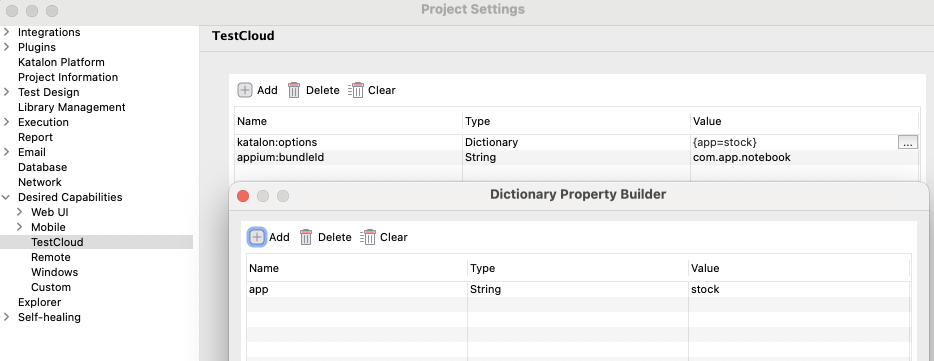 Set desired caps for iOS