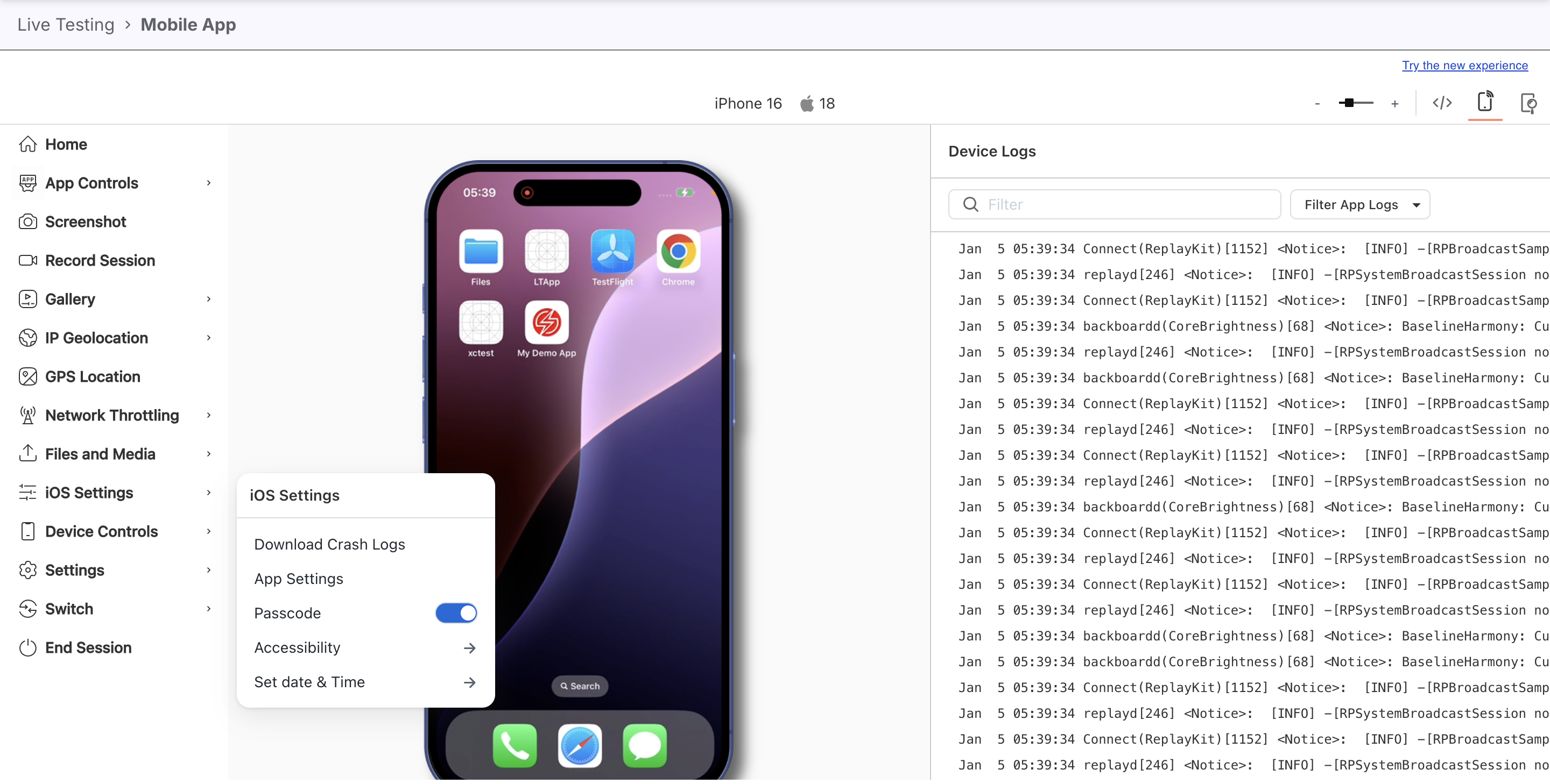 Enable iOS Passcode toggle