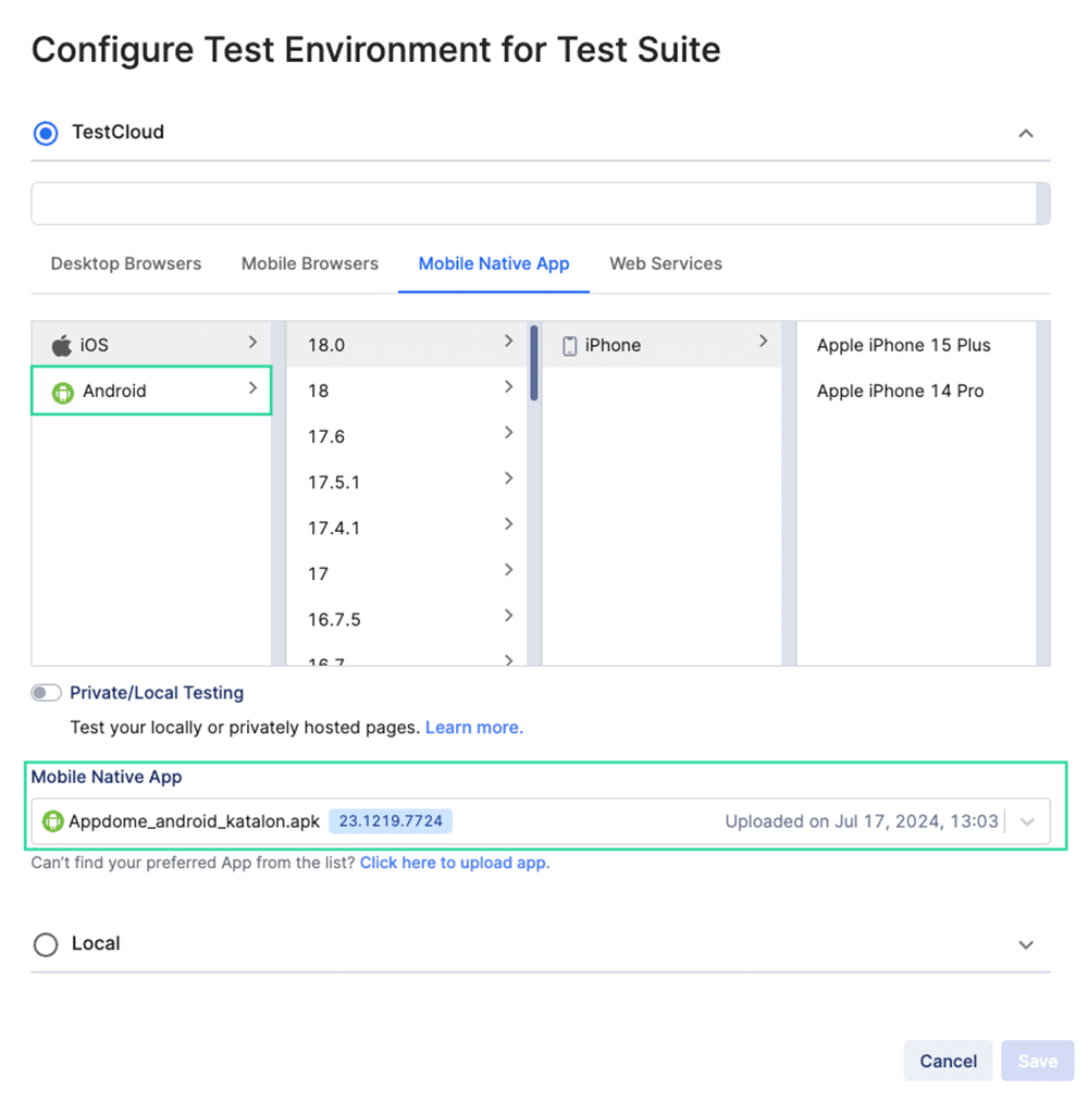 Configure TestCloud environment on TestOps