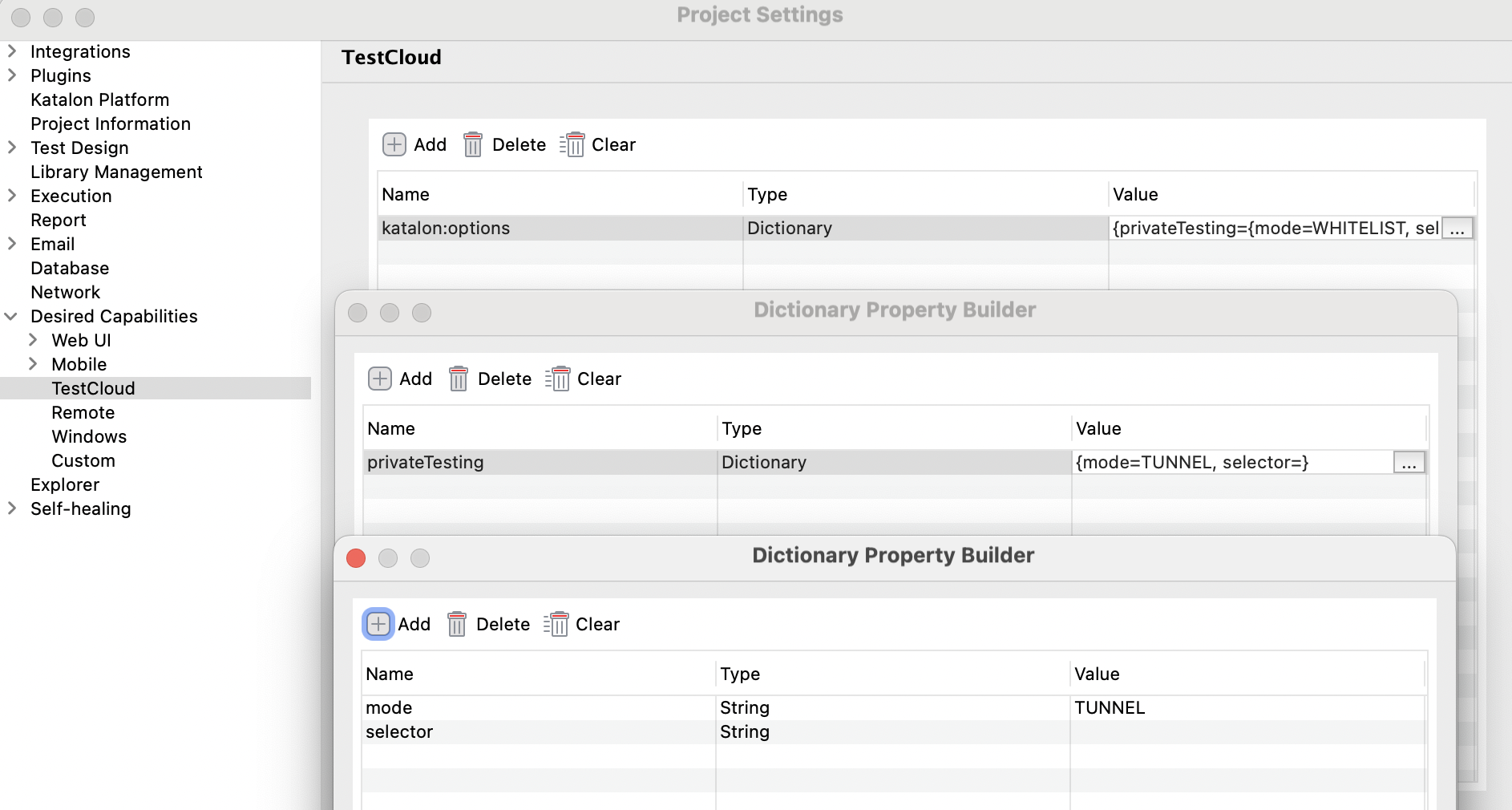 Set auto-select mode in desired cap settings