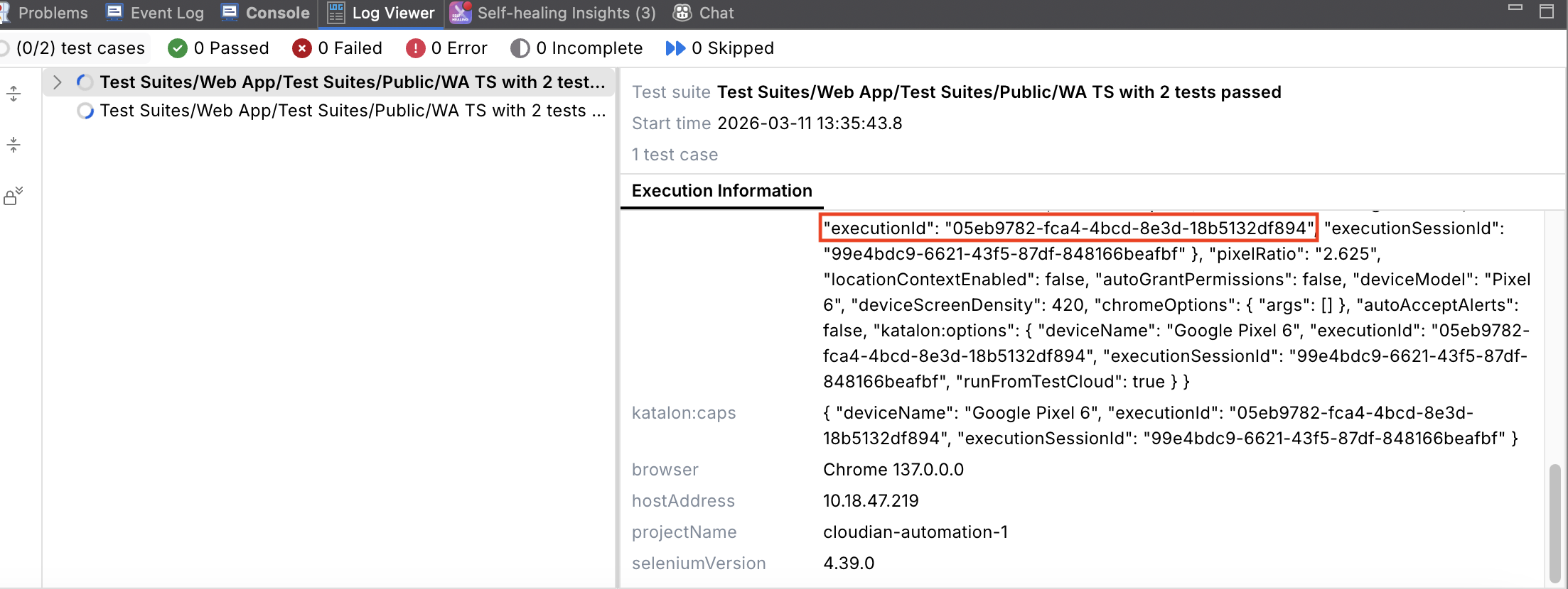Get the executionSessionId