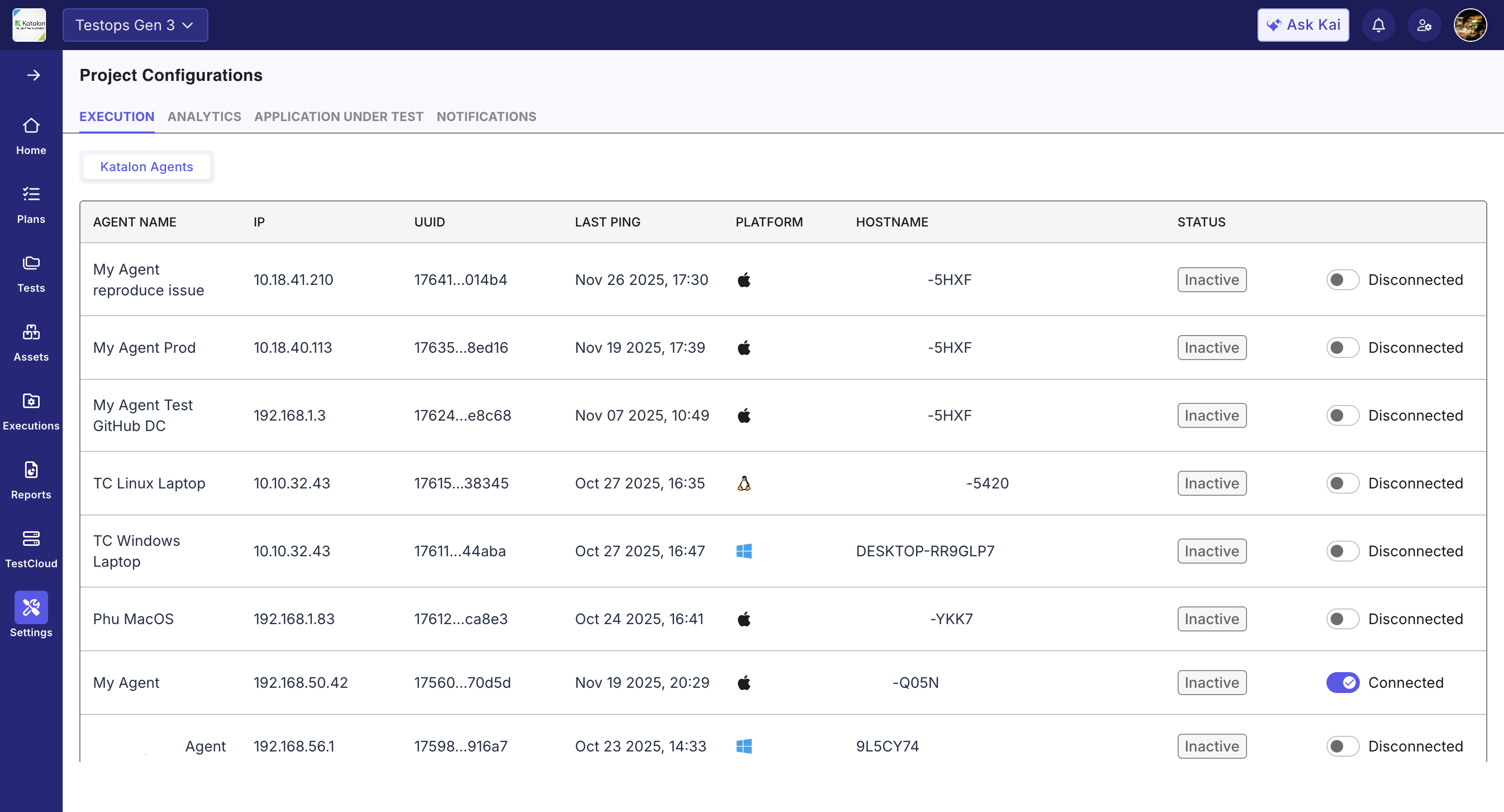 Configure Katalon Agent in Project level