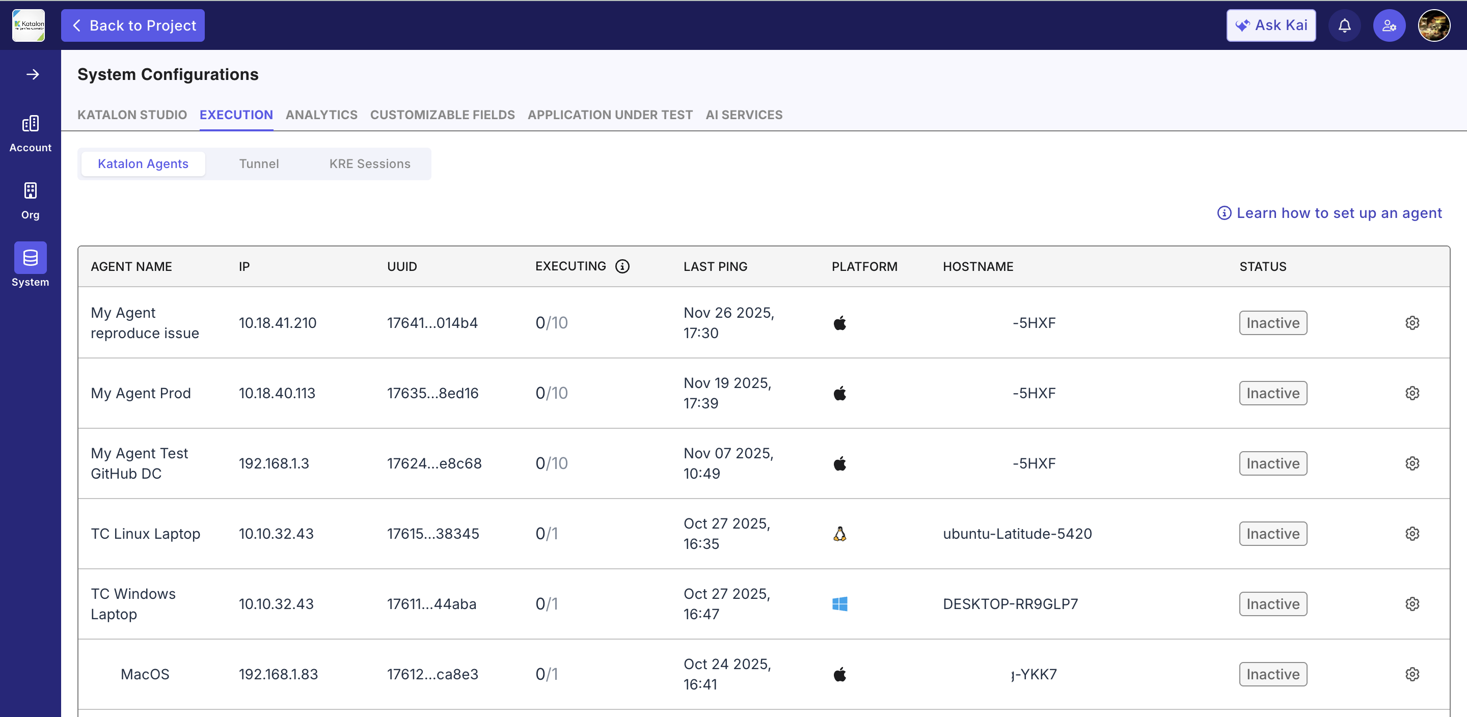Configure KRE Agent in Account level