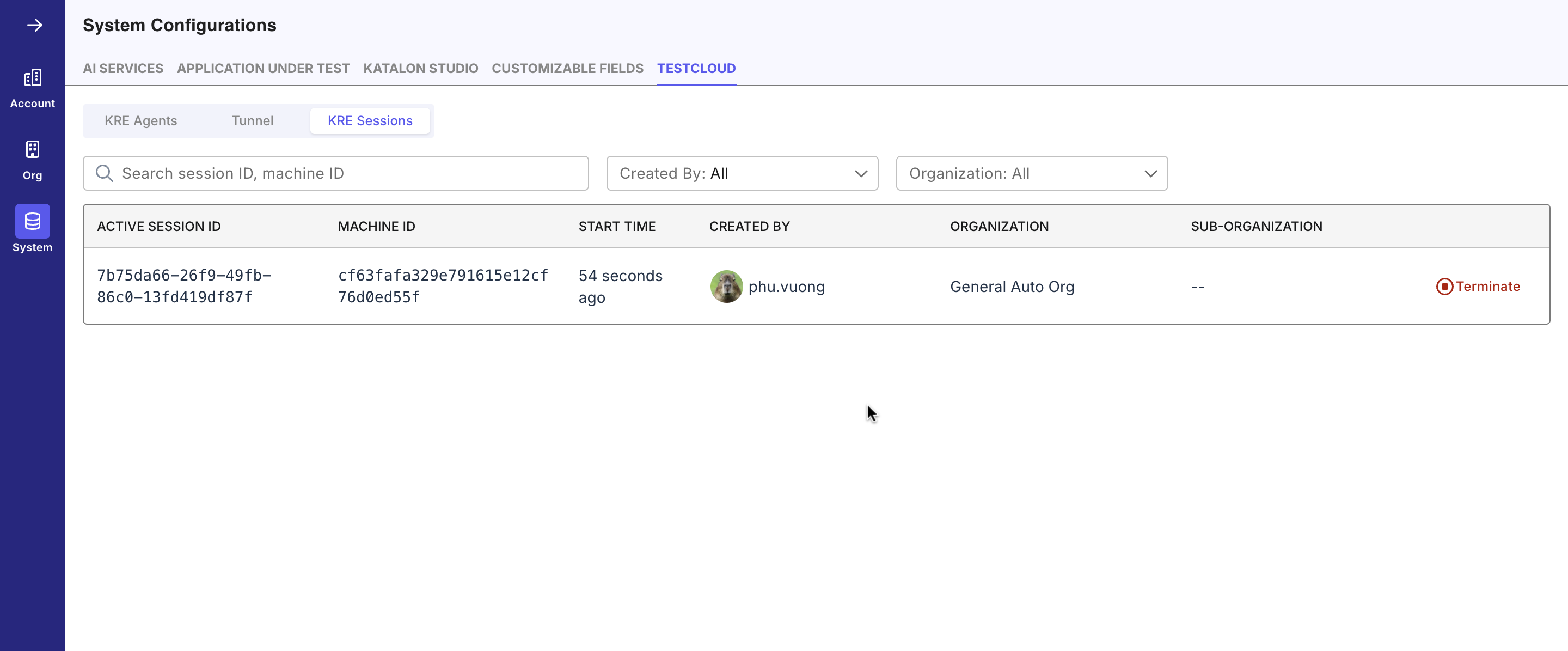 View KRE session info