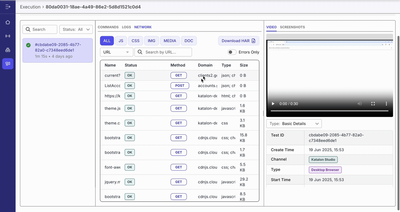 TestCloud network logs