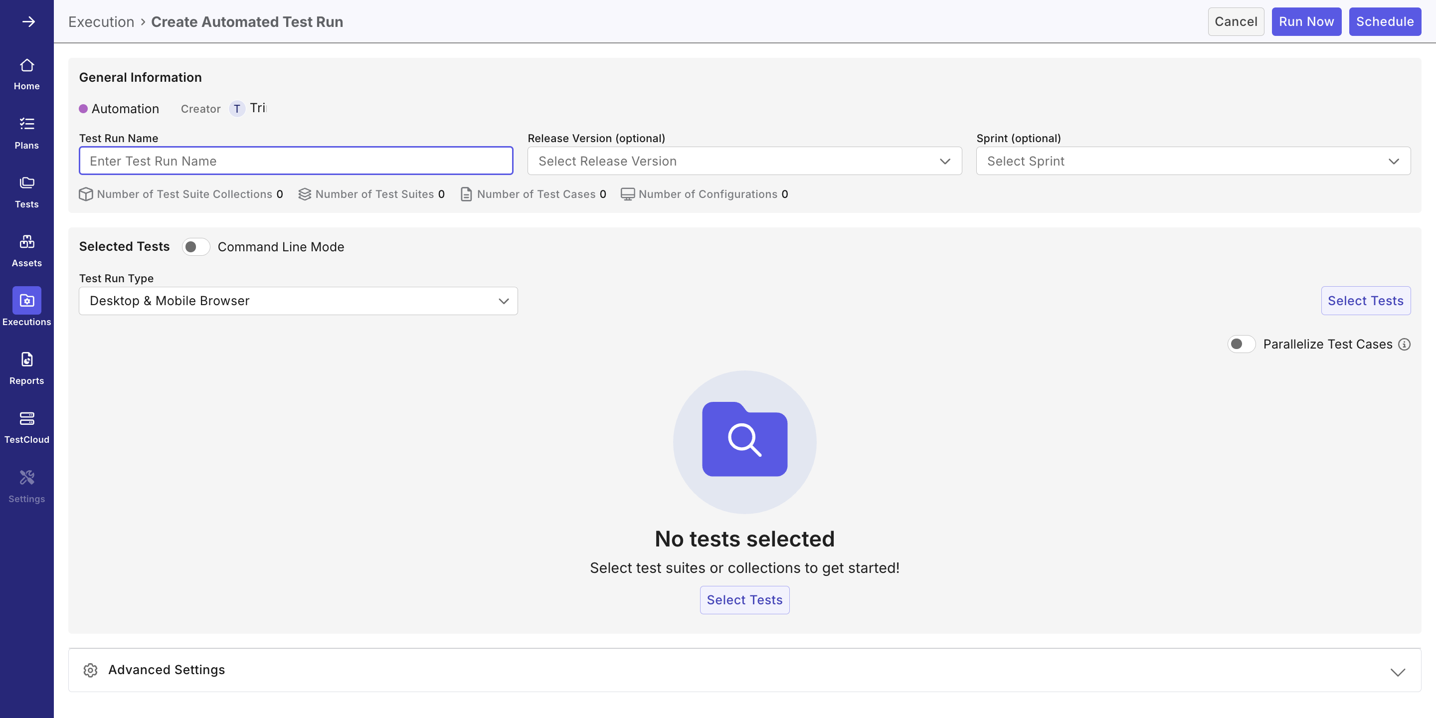 Create auto test run