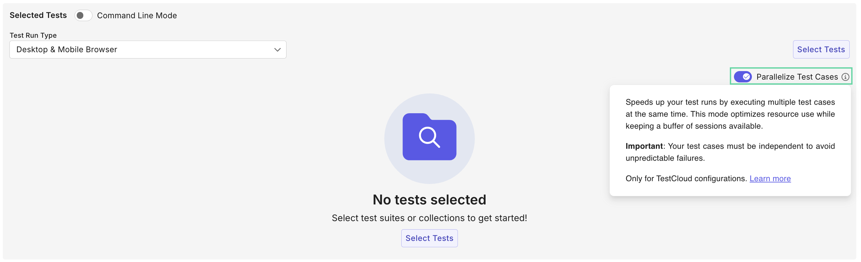 Enable parallel test case toggle