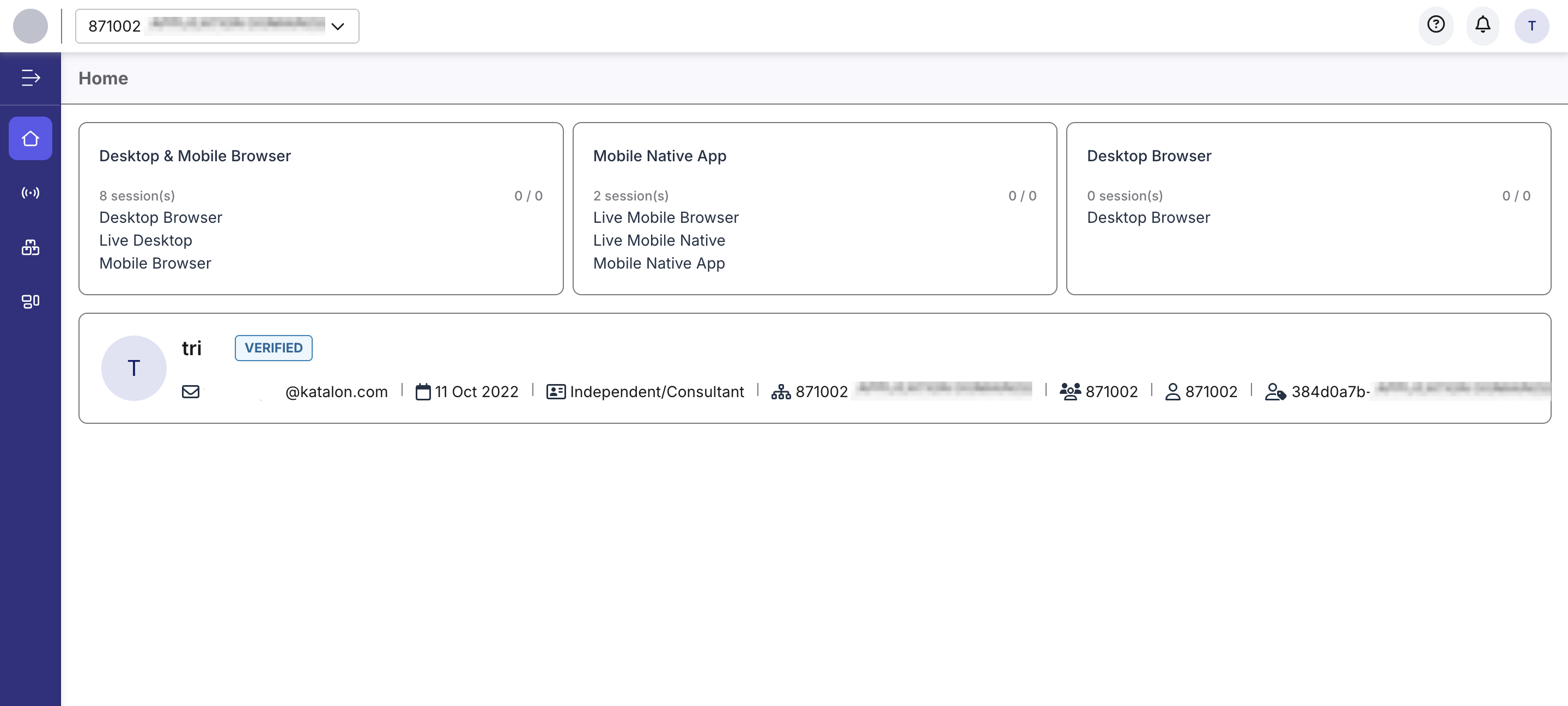 TestCloud web app home page
