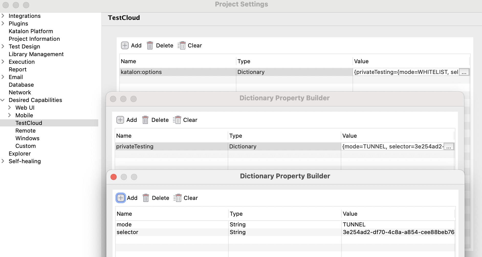 Specify the tunnel ID in desired cap settings