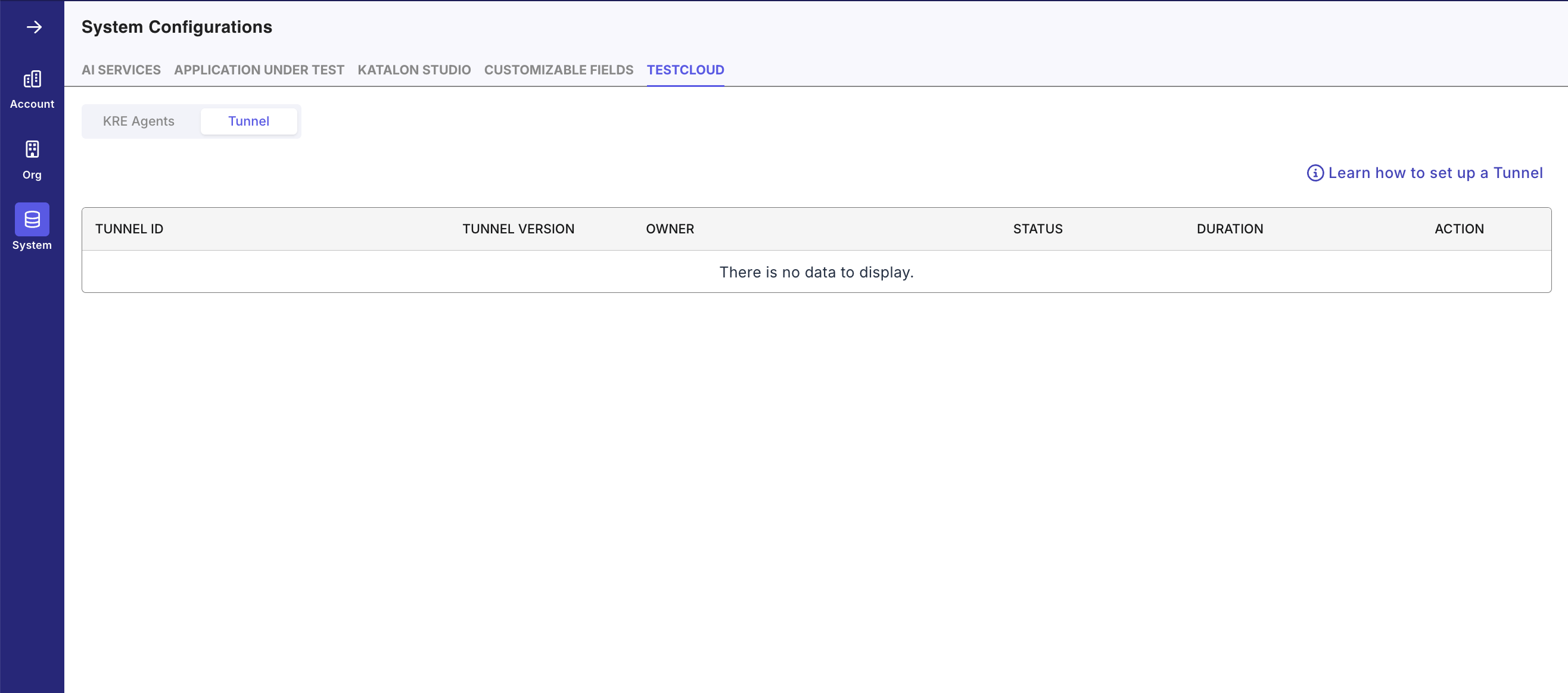  TestCloud tunnel page