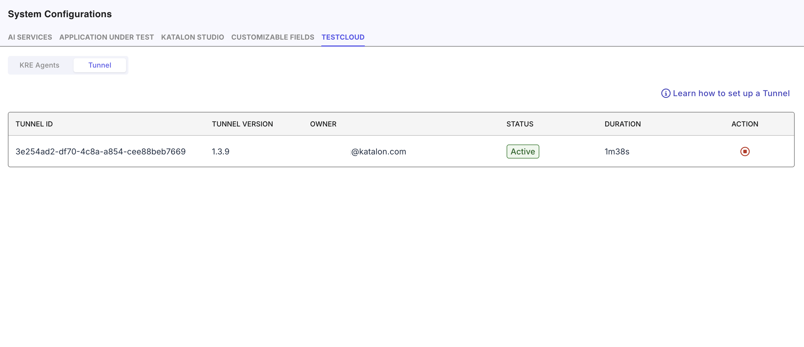 Validate TestCloud tunnel active