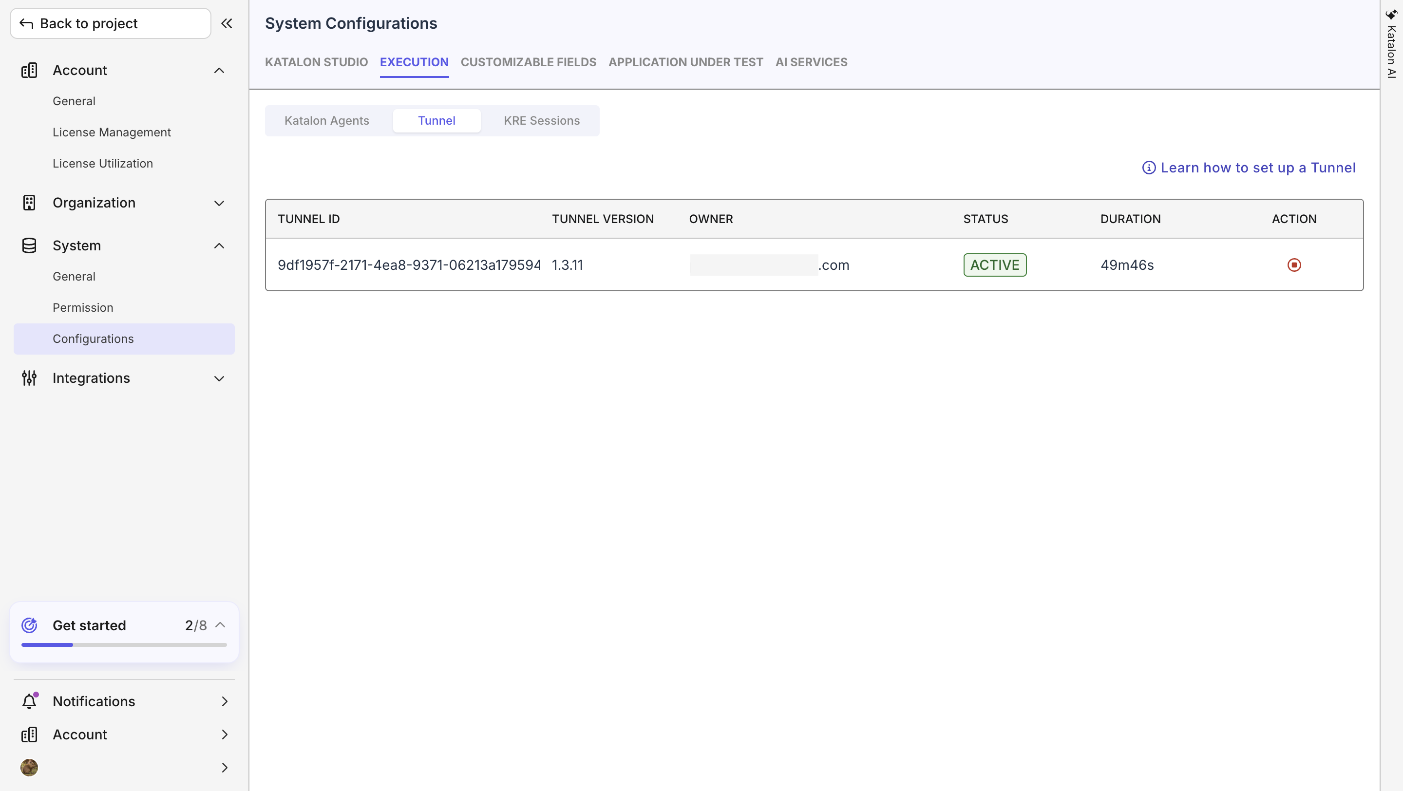 Validate TestCloud tunnel active