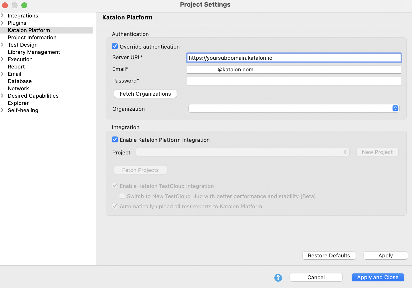 Override authentication using EU subdomain