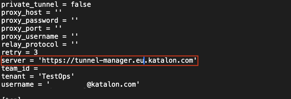 Update the server URL in tunnelconfig file