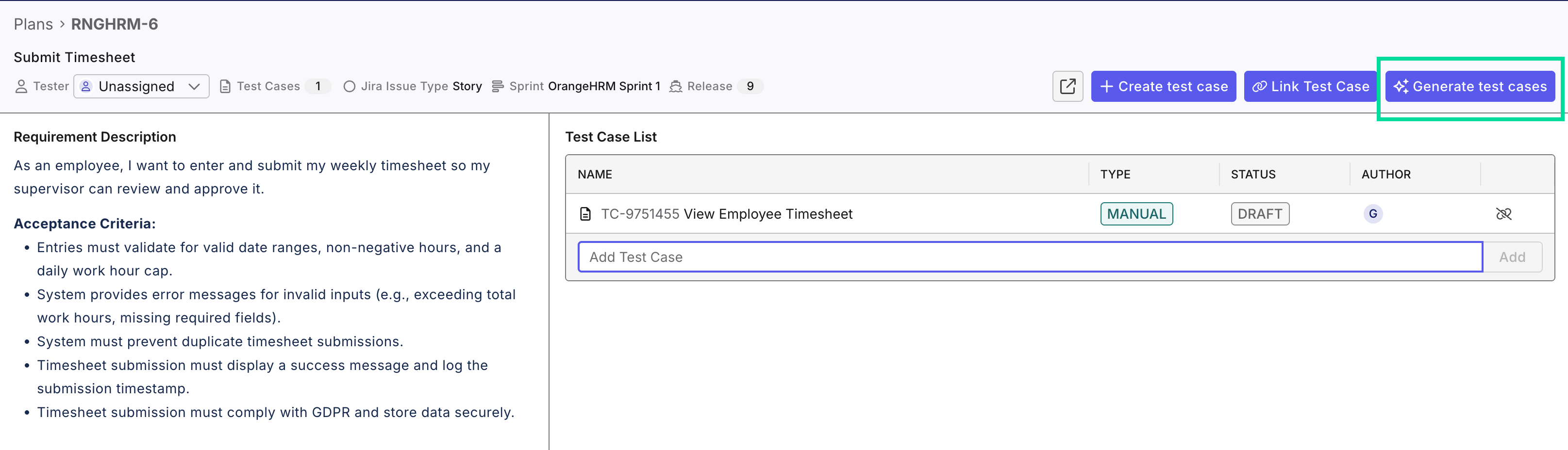 Generate test cases button in Katalon TestOps