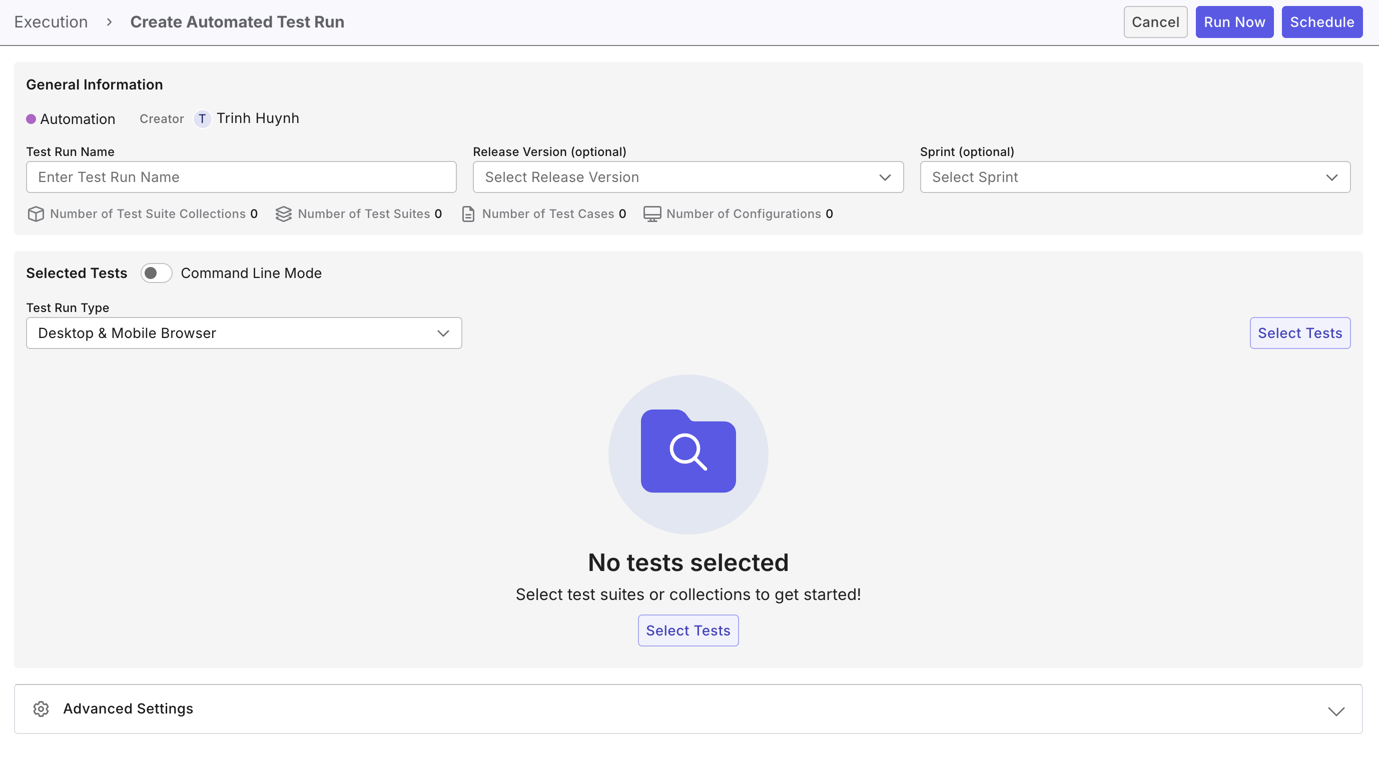 Create an automated test run