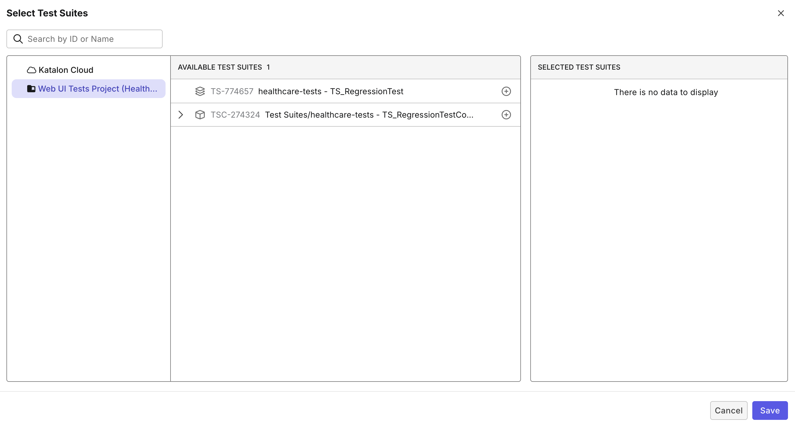 Select test suites