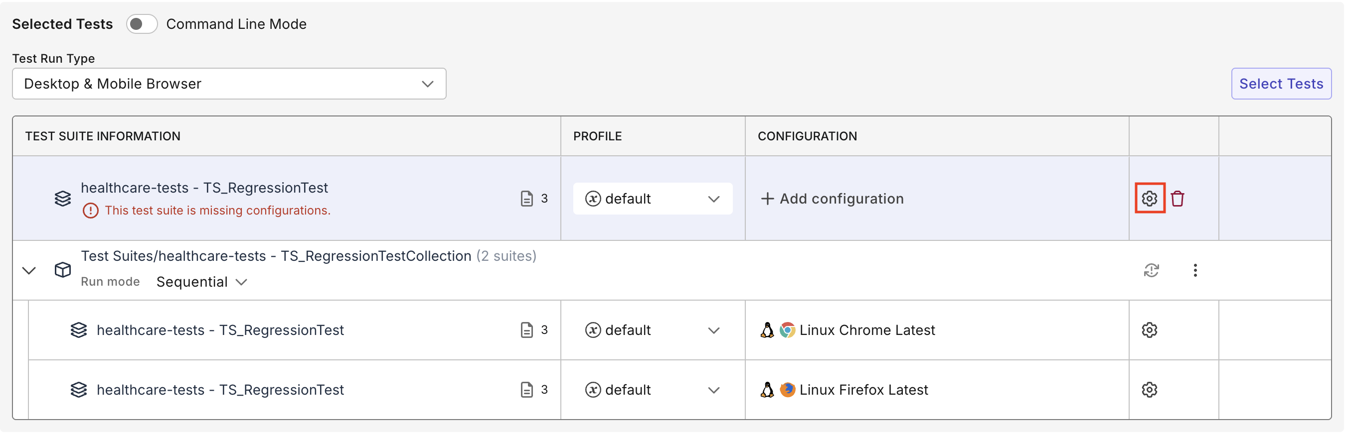 Test suite information