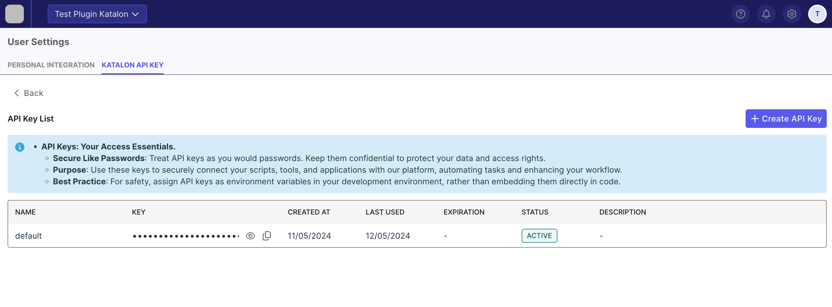 User Settings page in Katalon TestOps