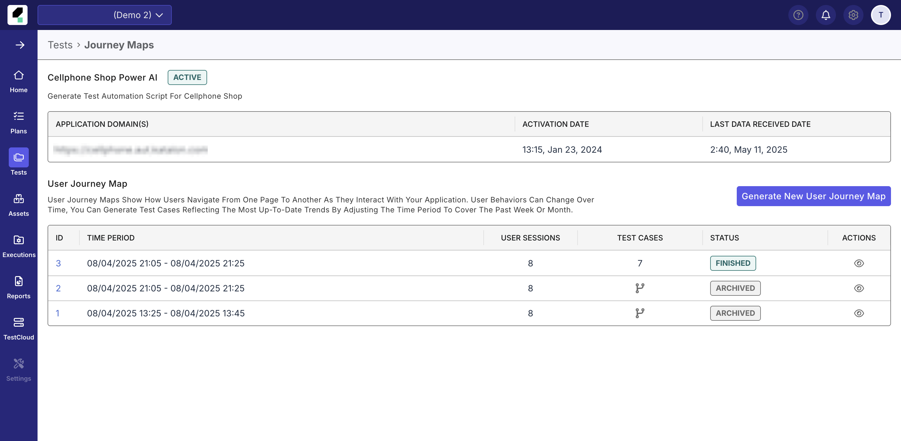 TrueTest journey maps in TestOps