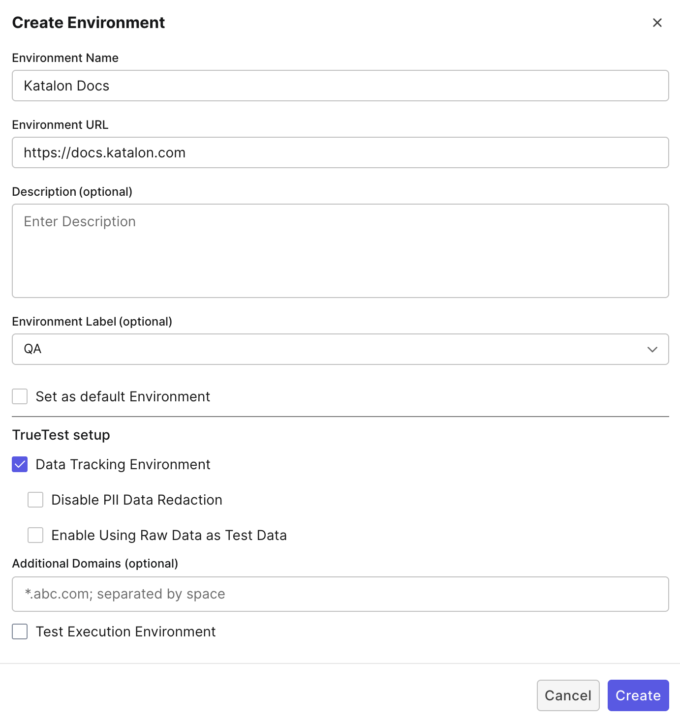 Create data tracking environment