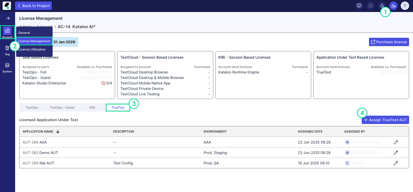 Assign AUT license