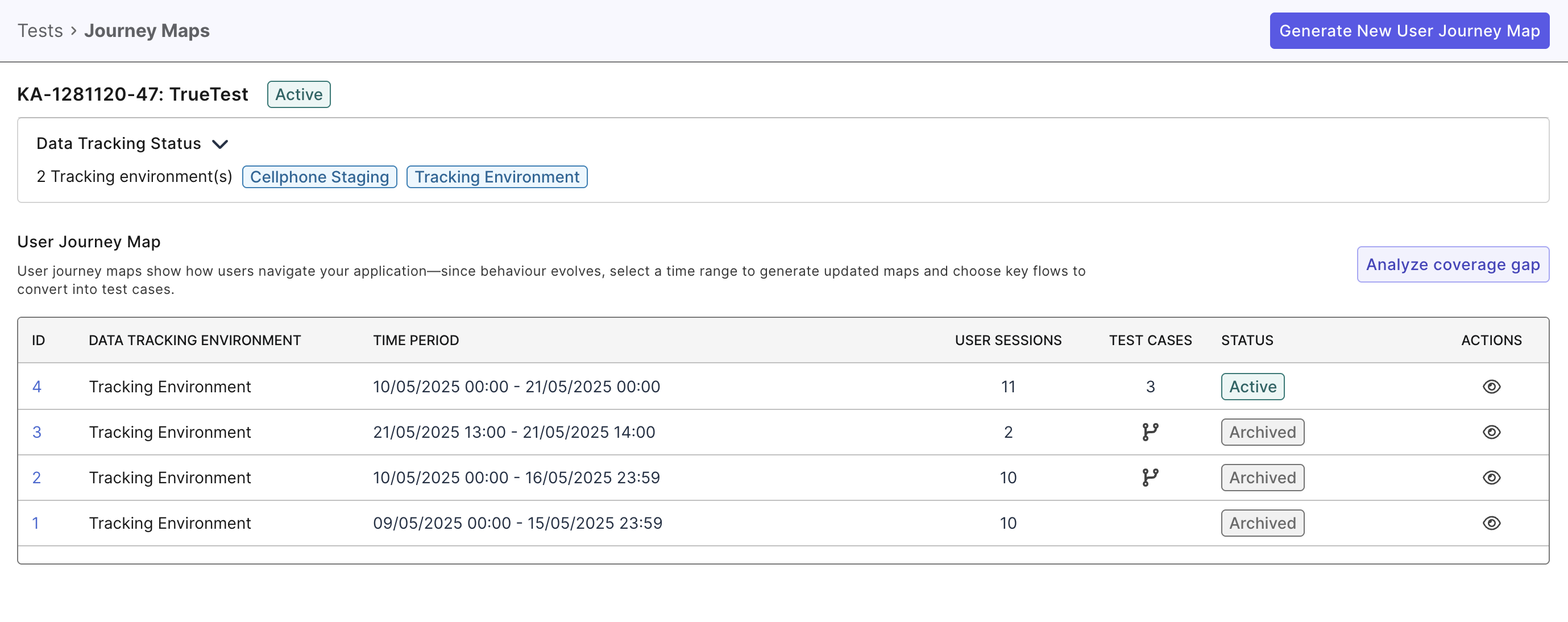 TrueTest journey maps in TestOps