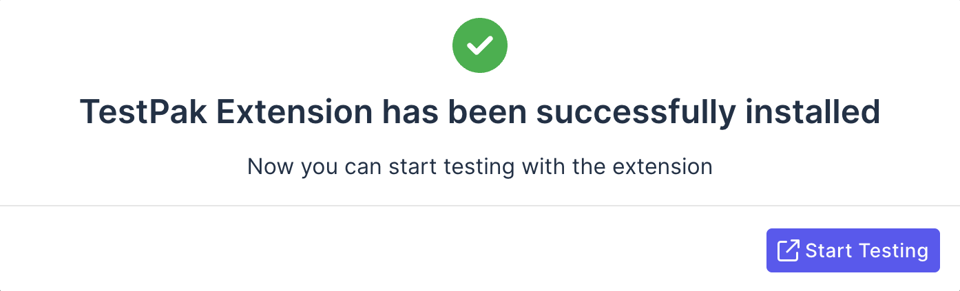 TestPak success installation dialog