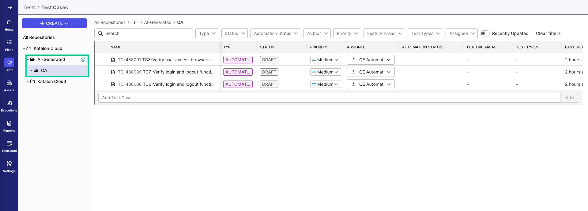 View generated test cases in script repo