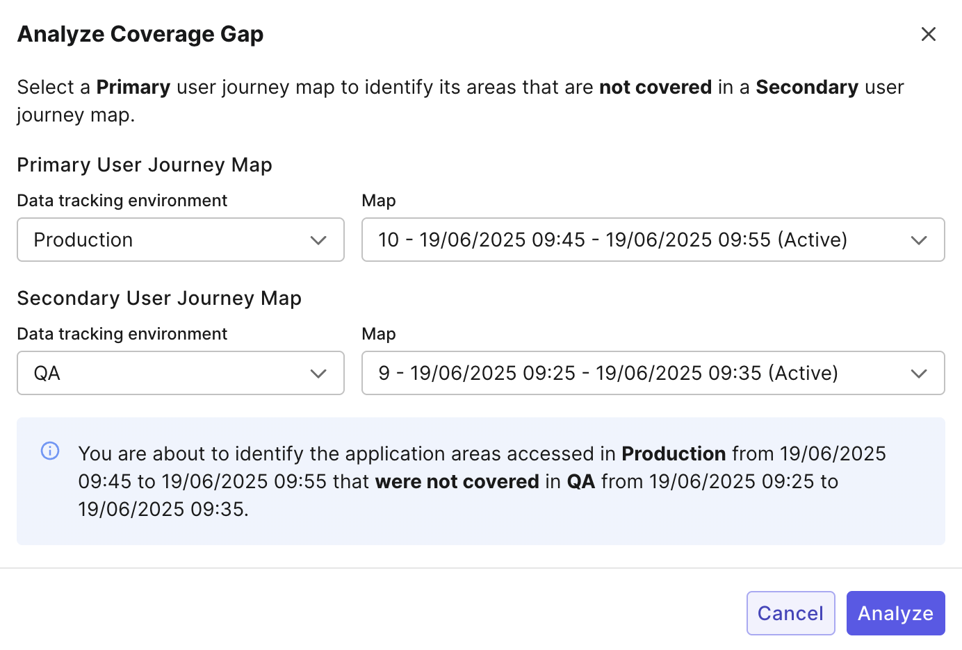 Analyze coverage gap dialog