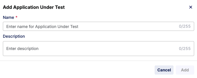 Add application under test dialog