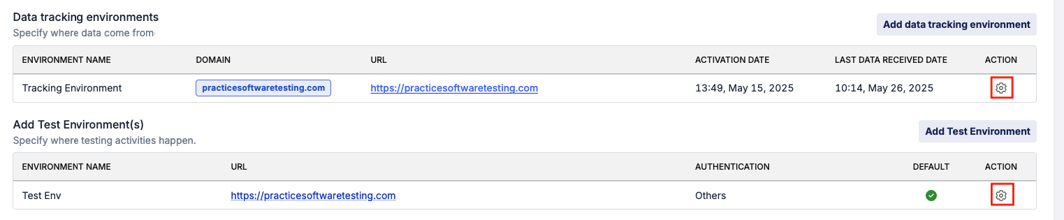 Edit data tracking and test environment