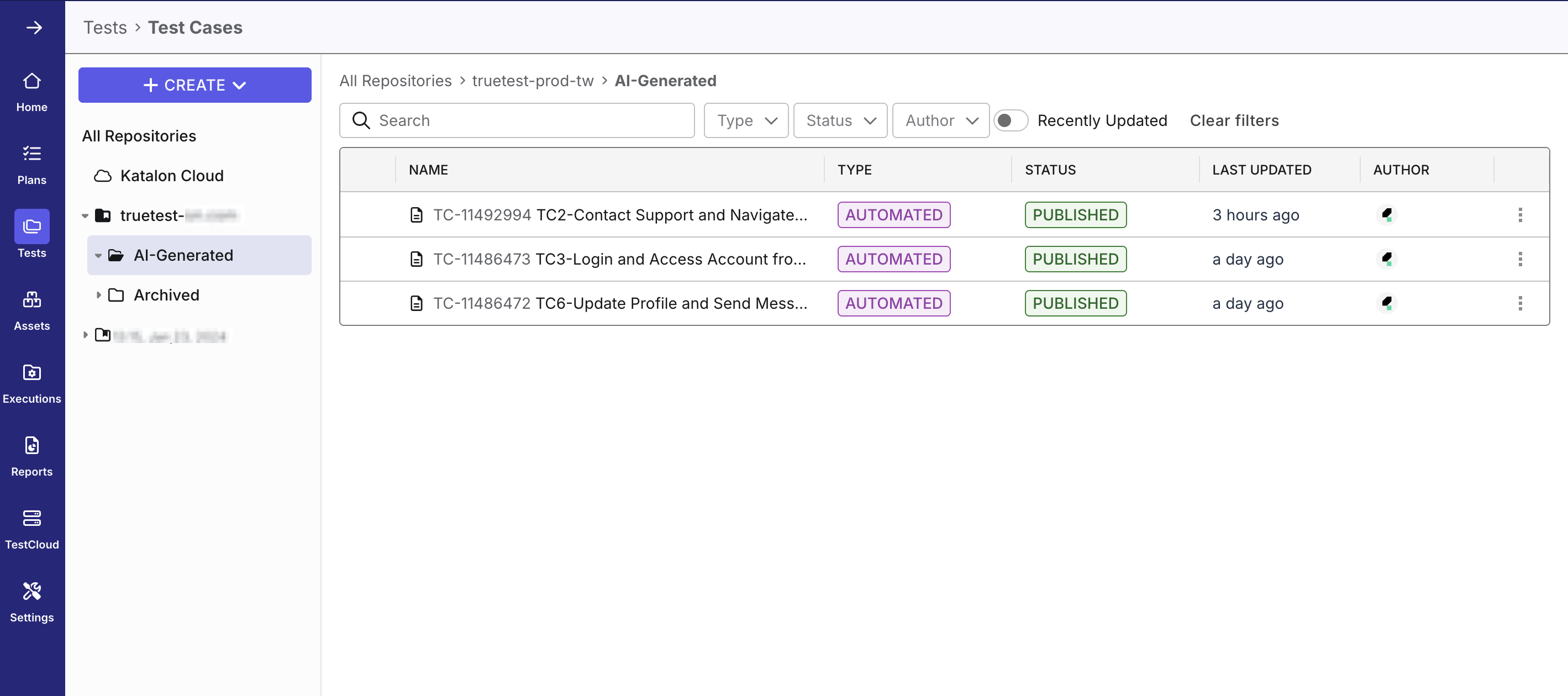 View generated test cases