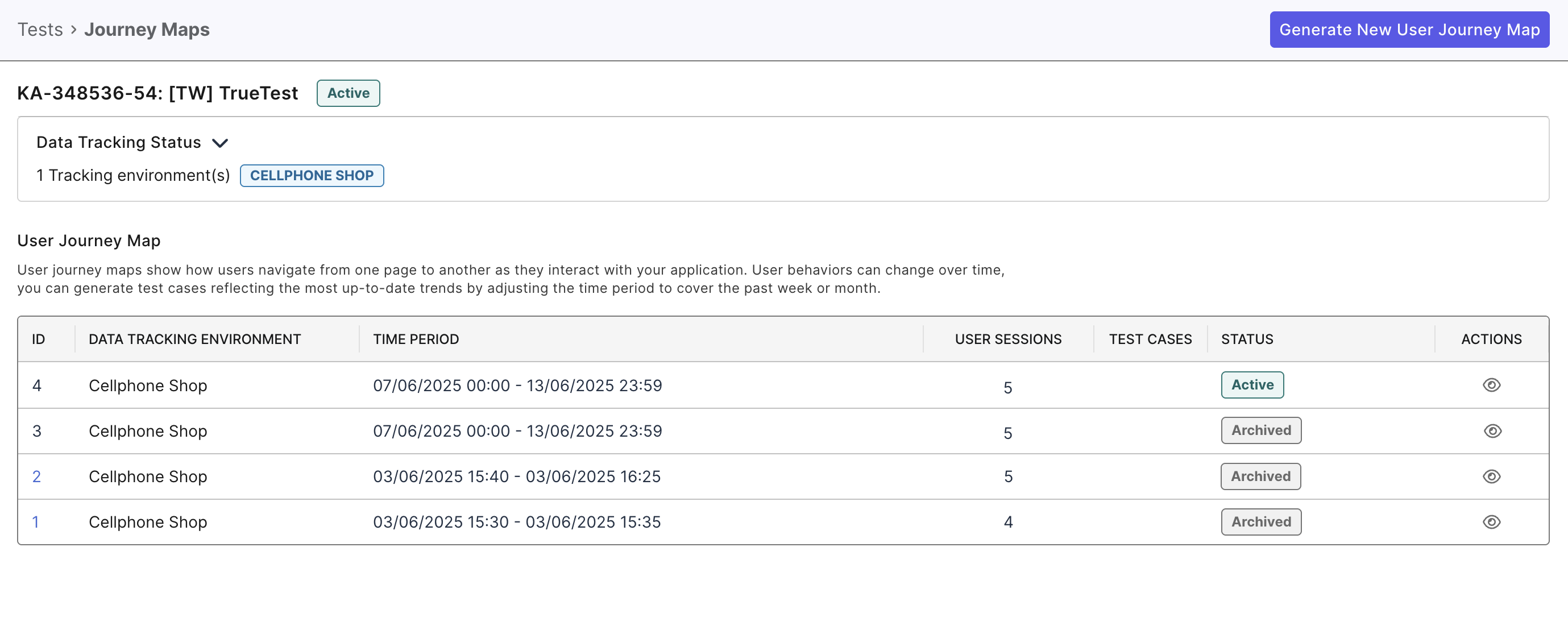 TrueTest journey maps in TestOps