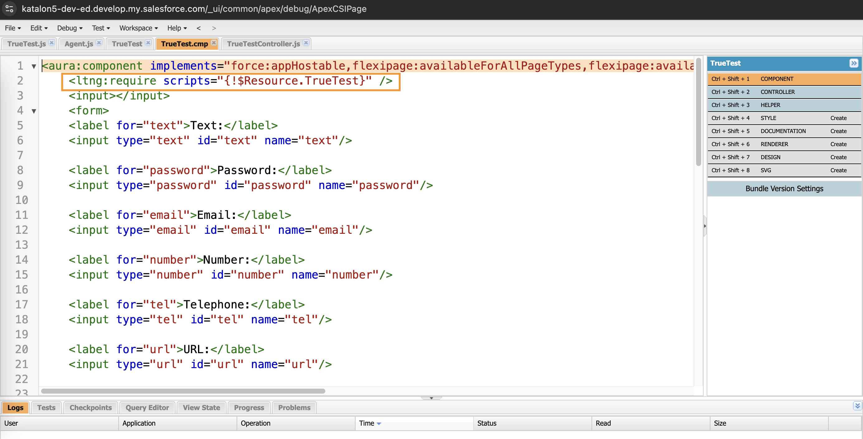 Add TrueTest script to the component